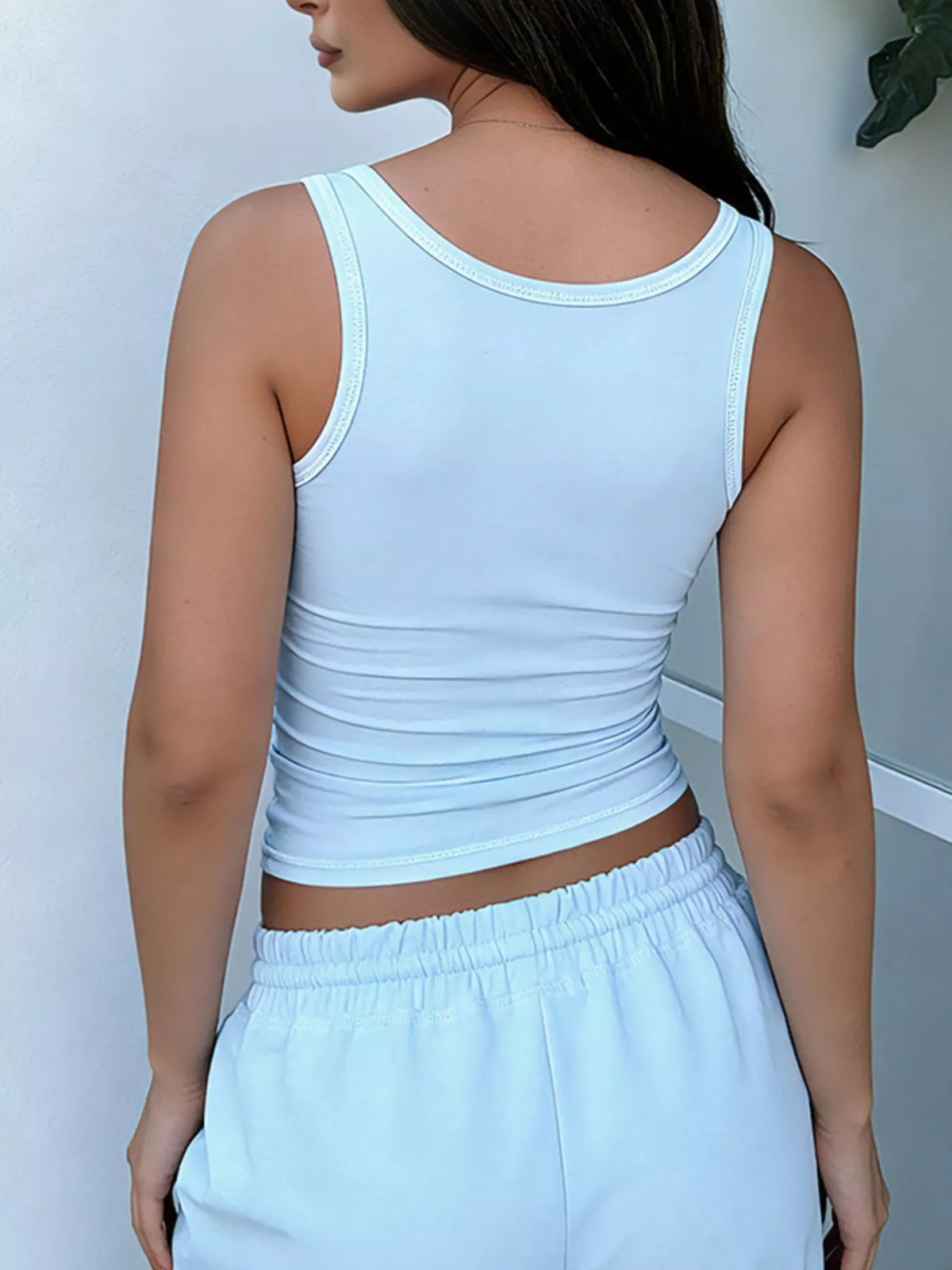 Scoop Neck Tank Top Drawstring Pants Set (14)