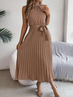 Grecian Neck Tie Waist Pleated Dress (18)