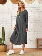 Pocketed Round Neck Long Sleeve Tee Dress (8)