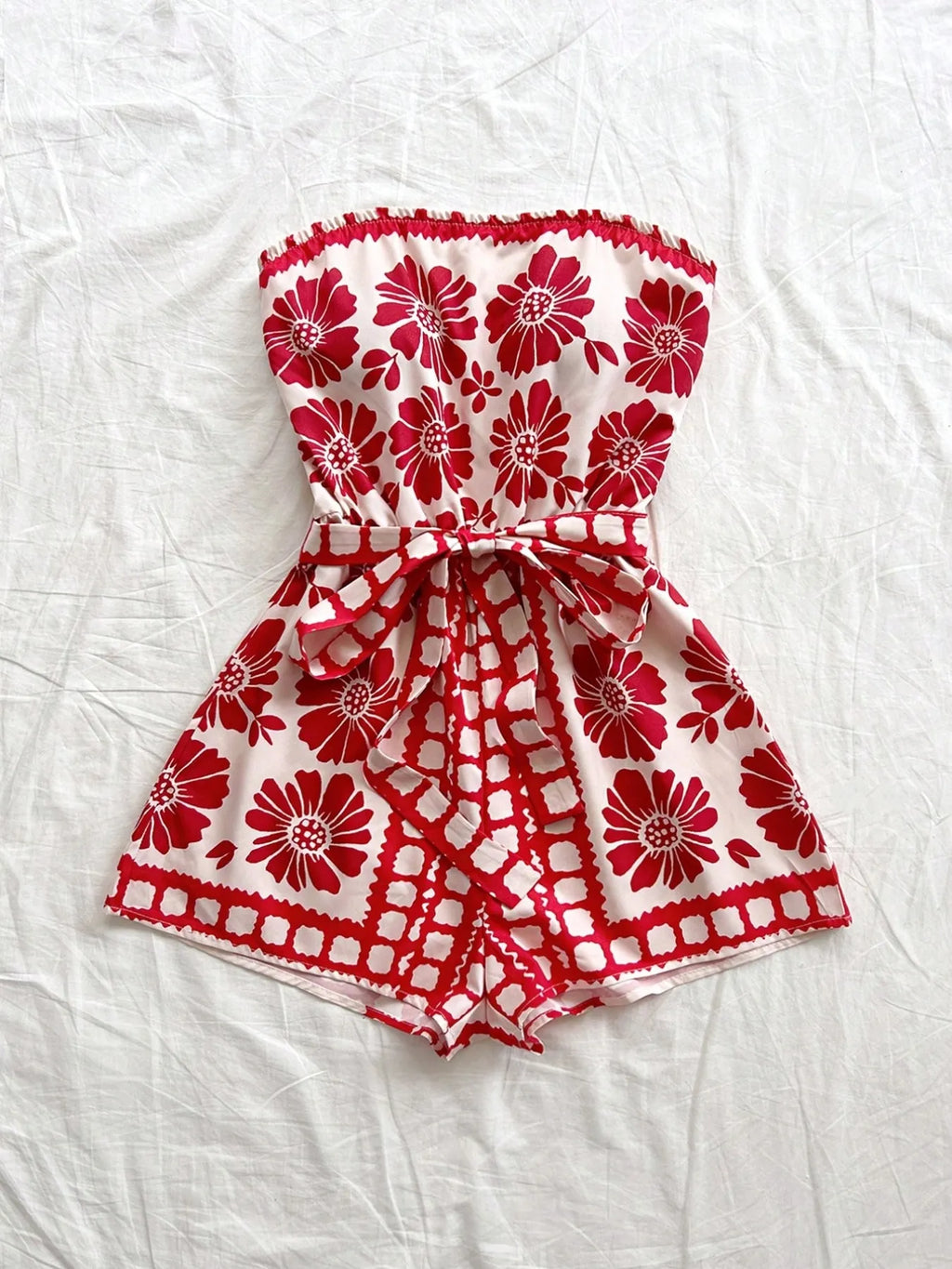 Printed Tube Tie Waist Romper (14)