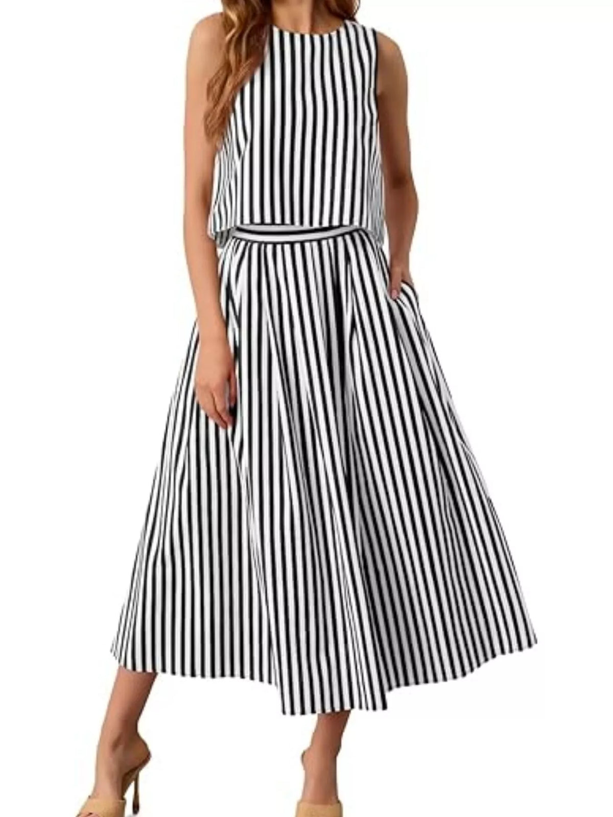 Striped Sleeveless Top Midi Skirt Two-piece Set (4)