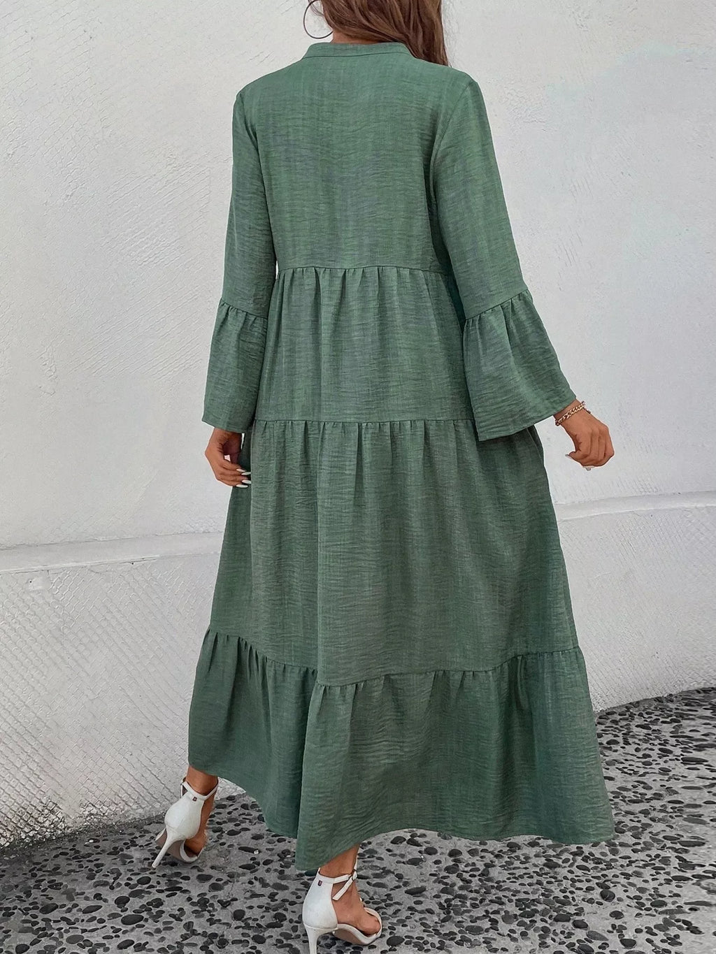Ruffle Hem Button Front Tiered Dress (7)