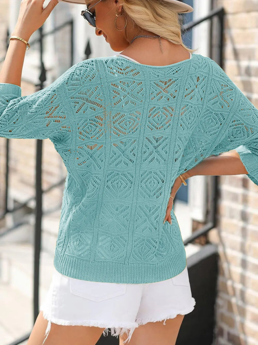 Openwork 3/4 Sleeve Knit Cover Up (5)