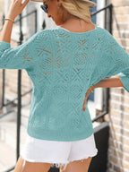 Openwork 3/4 Sleeve Knit Cover Up (5)