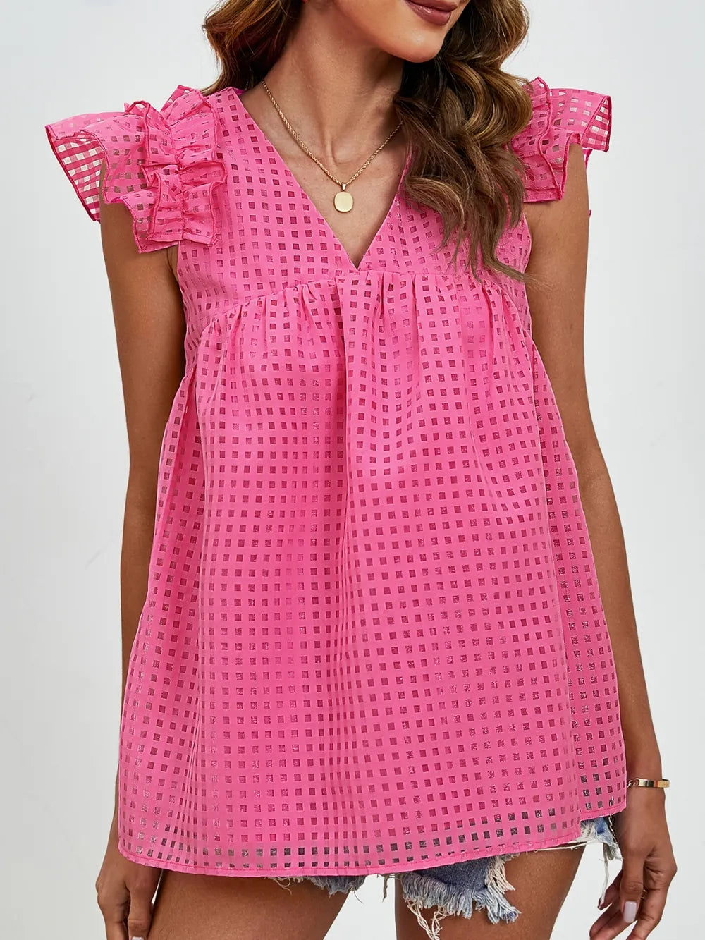 Ruched V-neck Cap Sleeve Blouse (17)