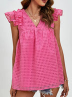 Ruched V-neck Cap Sleeve Blouse (17)