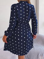 Polka Dot Tie Neck Pleated Dress (8)