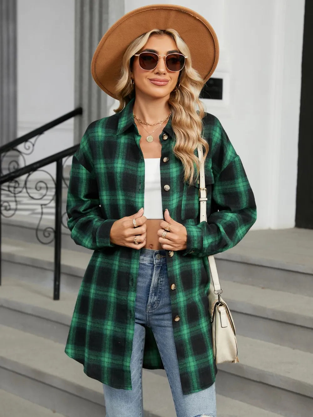 Plaid Collared Neck Long Sleeve Shirt (11)