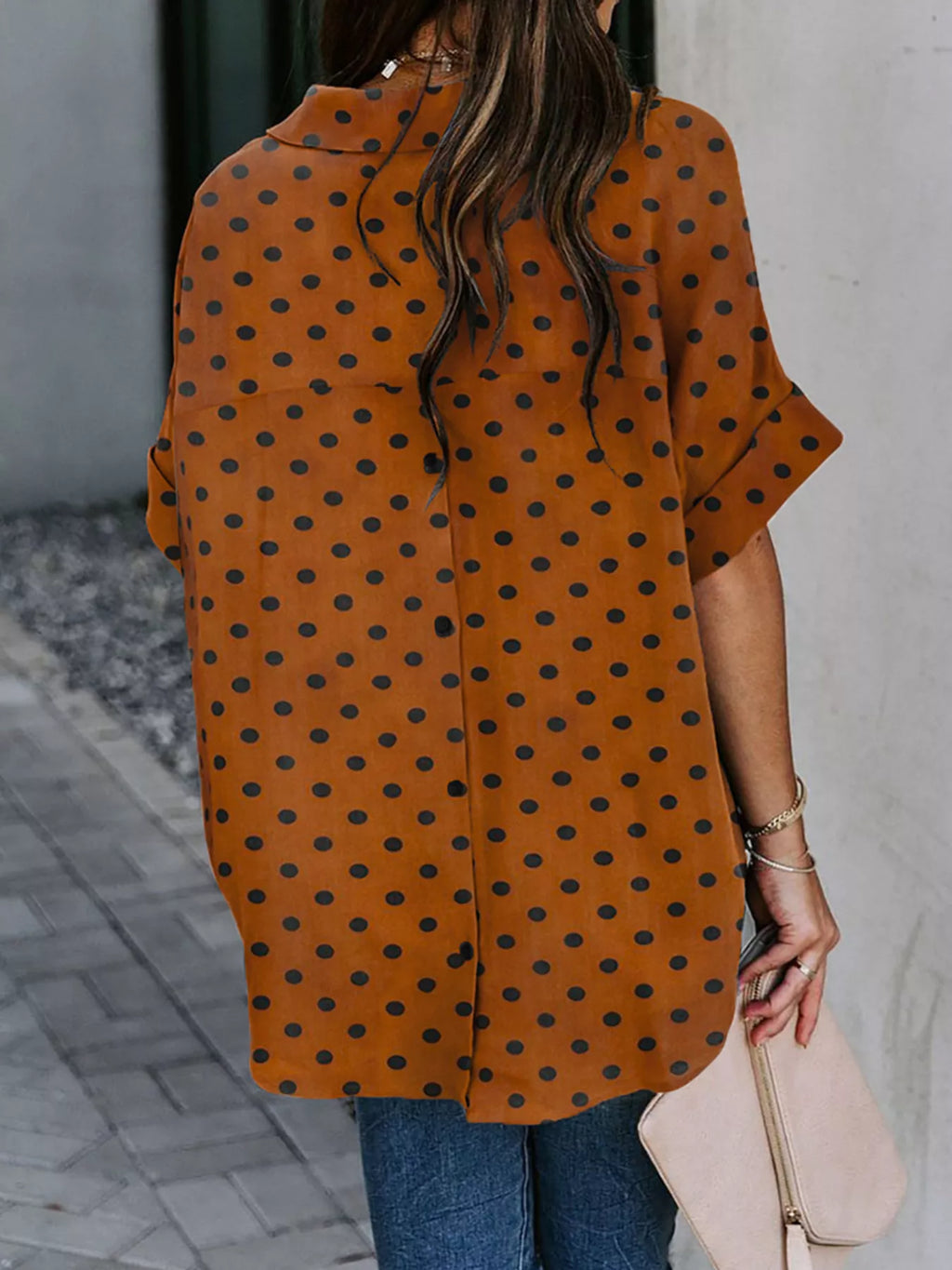 Full Size Collared Neck Half Sleeve Shirt Plus (4)