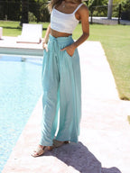 Drawstring Paperbag Waist Printed Wide Leg Pants (11)