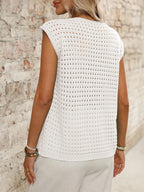 Tied Front Openwork V-neck Knit Top (21)