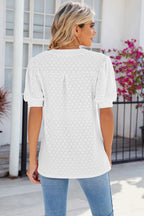 Eyelet Notched Puff Sleeve T-shirt (12)