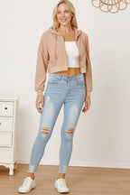Waffle-knit Drawstring Zip Up Hoodie (8)