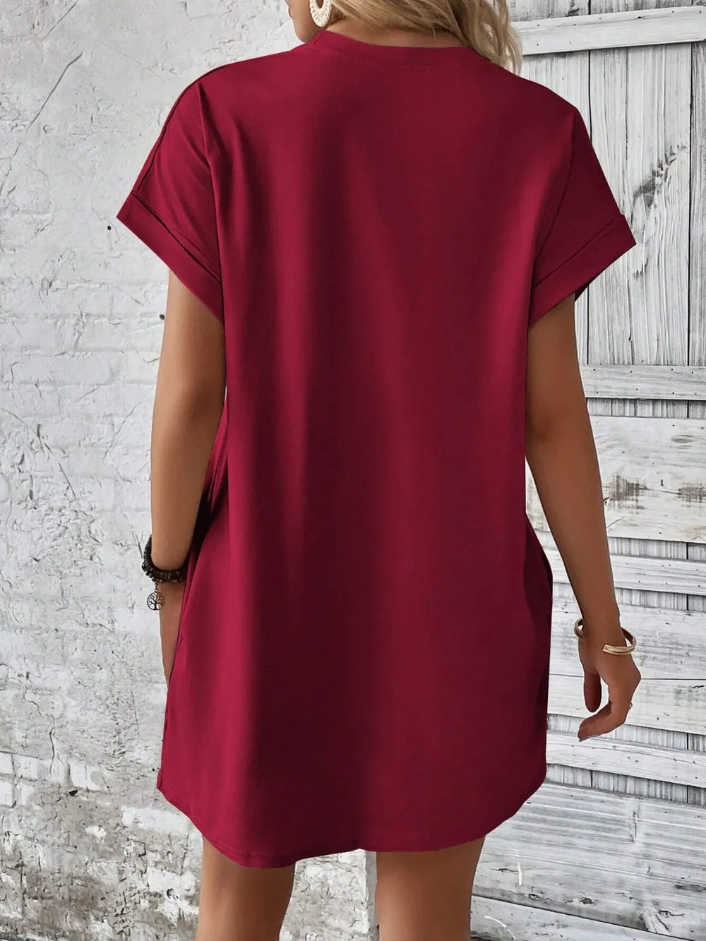 Round Neck Short Sleeve Mini Dress (5)