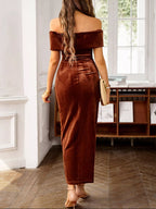 Velvet Off-shoulder Ruched Midi Dress (21)