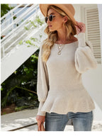 Ribbed Round Neck Lantern Sleeve Sweater (6)