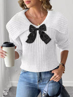 Contrast Bow Long Sleeve Sweater (3)