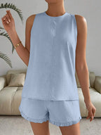 Lace Detail Round Neck Tank Shorts Set (10)