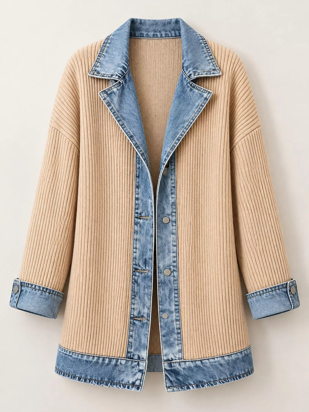 Full Size Denim Trim Ribbed Knit Cardigan Plus (35)