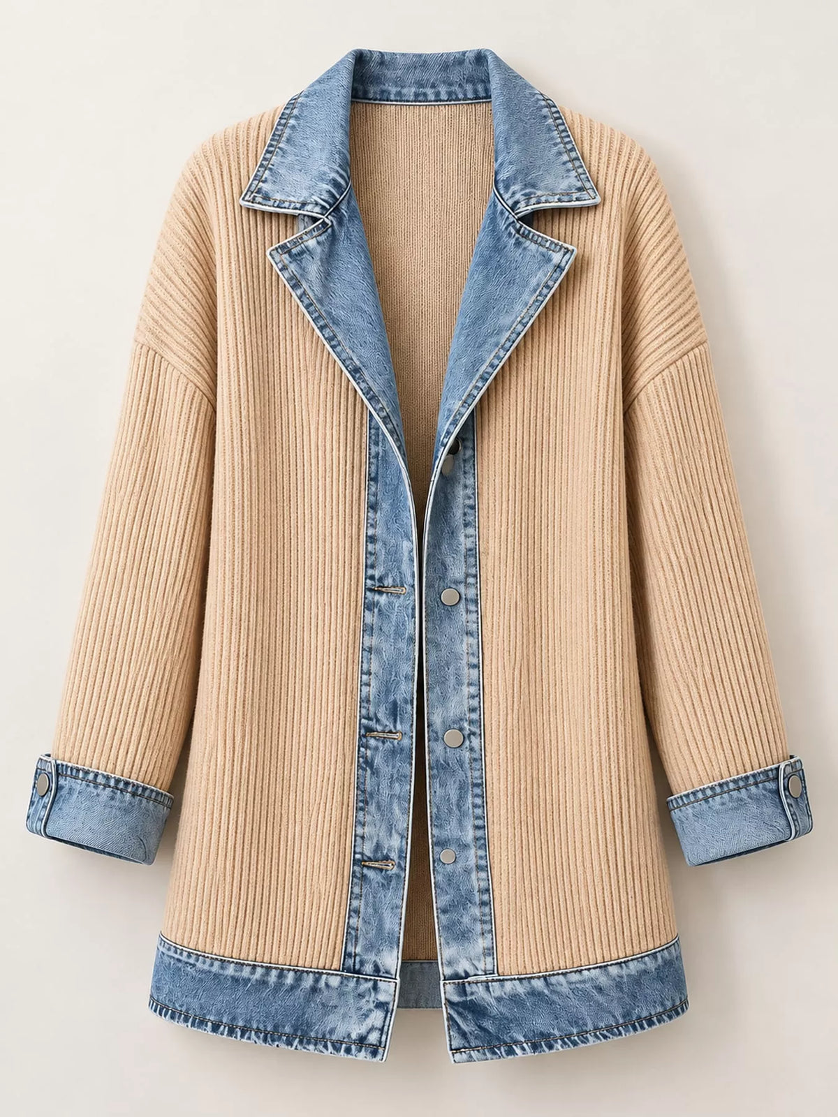 Full Size Denim Trim Ribbed Knit Cardigan Plus (35)