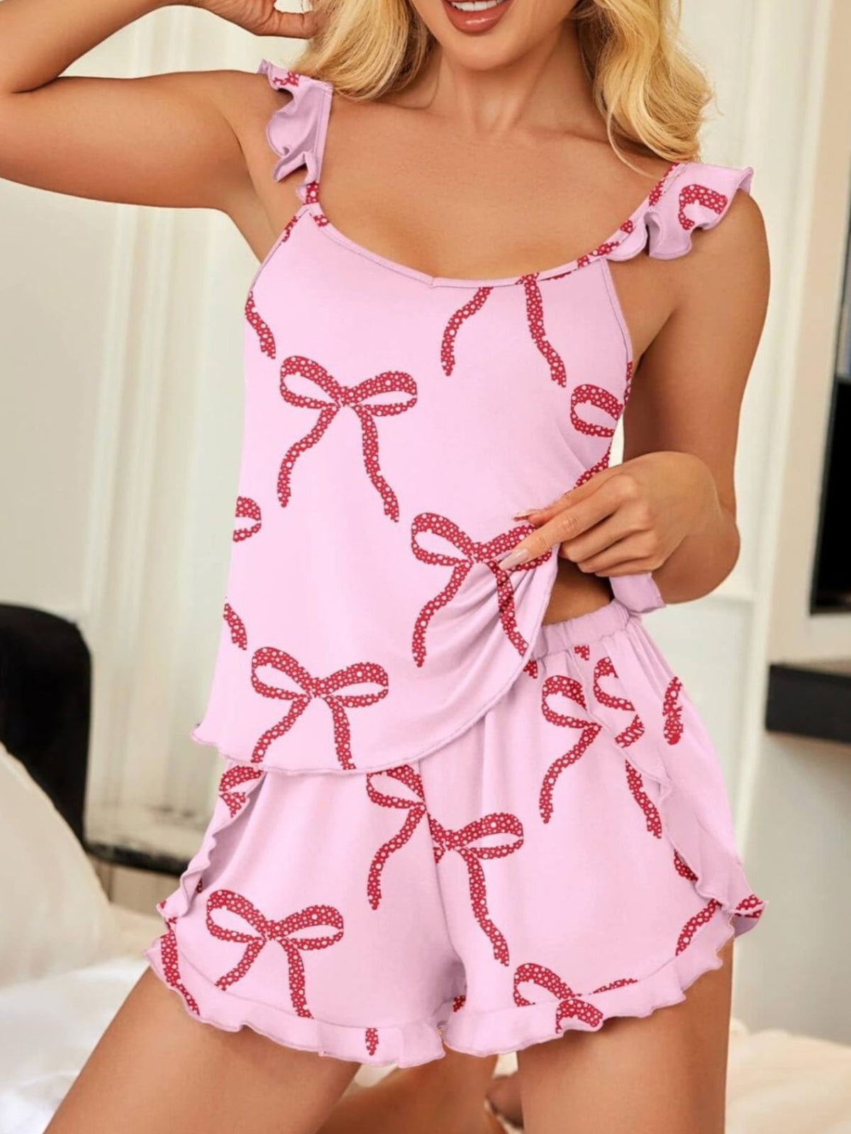 Ruffled Printed Cami Shorts Set (5)