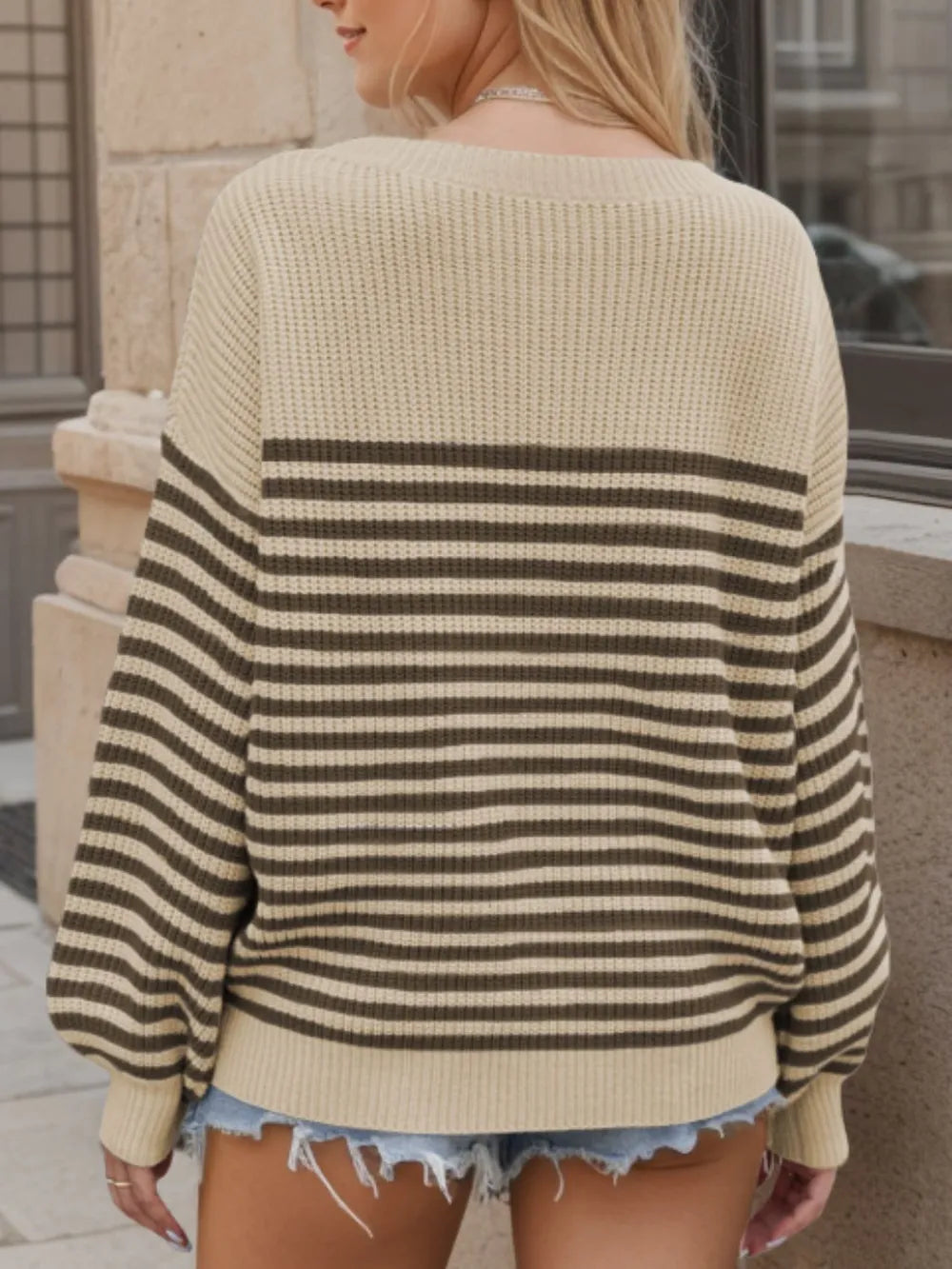 Striped Round Neck Long Sleeve Sweater (9)