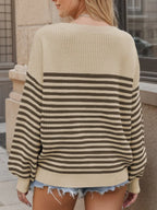 Striped Round Neck Long Sleeve Sweater (9)