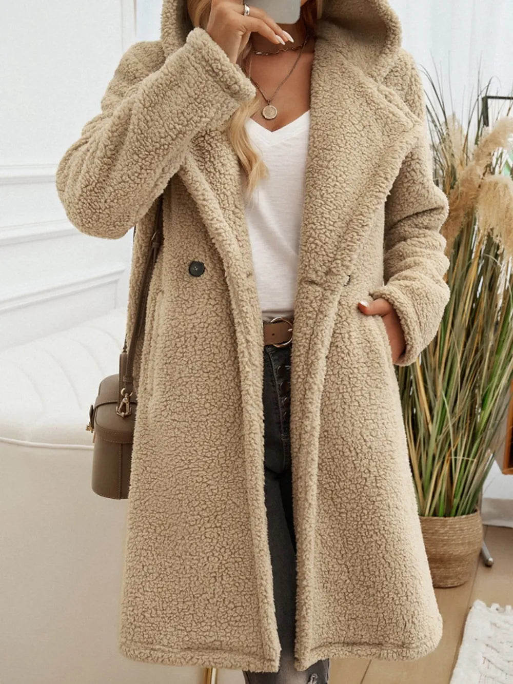 Pocketed Long Sleeve Hooded Teddy Coat (5)