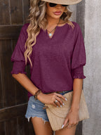 Heathered Notched Lantern Sleeve Blouse (18)