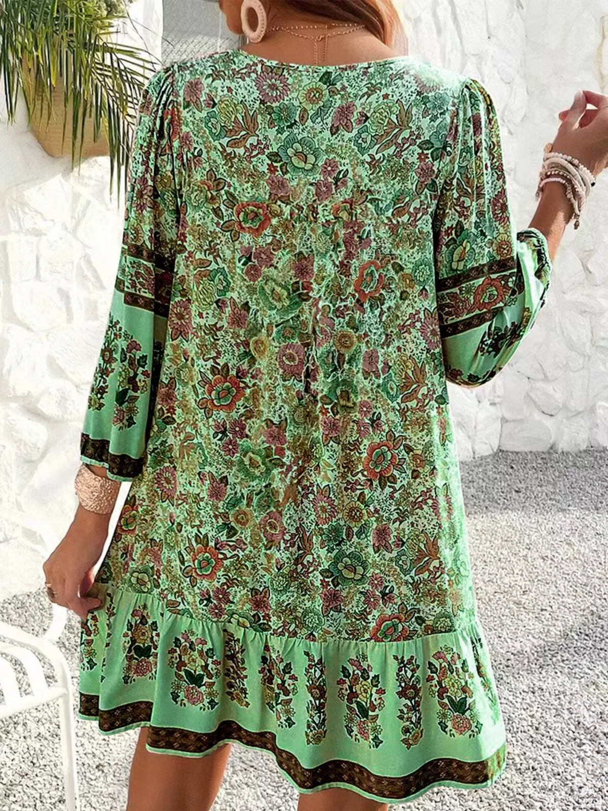 Floral Print Tassel Tie Neck Mini Dress (12)
