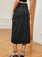 Button Down Midi Denim Skirt (7)