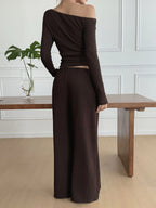One Shoulder Long Sleeve Top Pants Set (15)