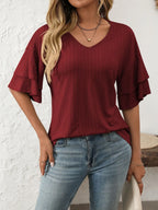 V-neck Ruffle Half Sleeve Top (20)