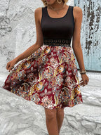 Printed A-line Tank Dress Lace Waist Detail