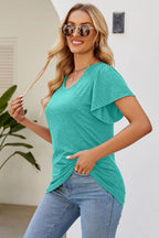 Smocked Round Neck Flutter Sleeve T-shirt (22)