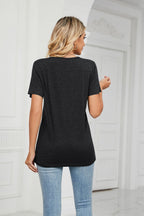 Decorative Button V-neck T-shirt (12)