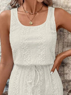 Eyelet Drawstring Round Neck Sleeveless Dress (21)