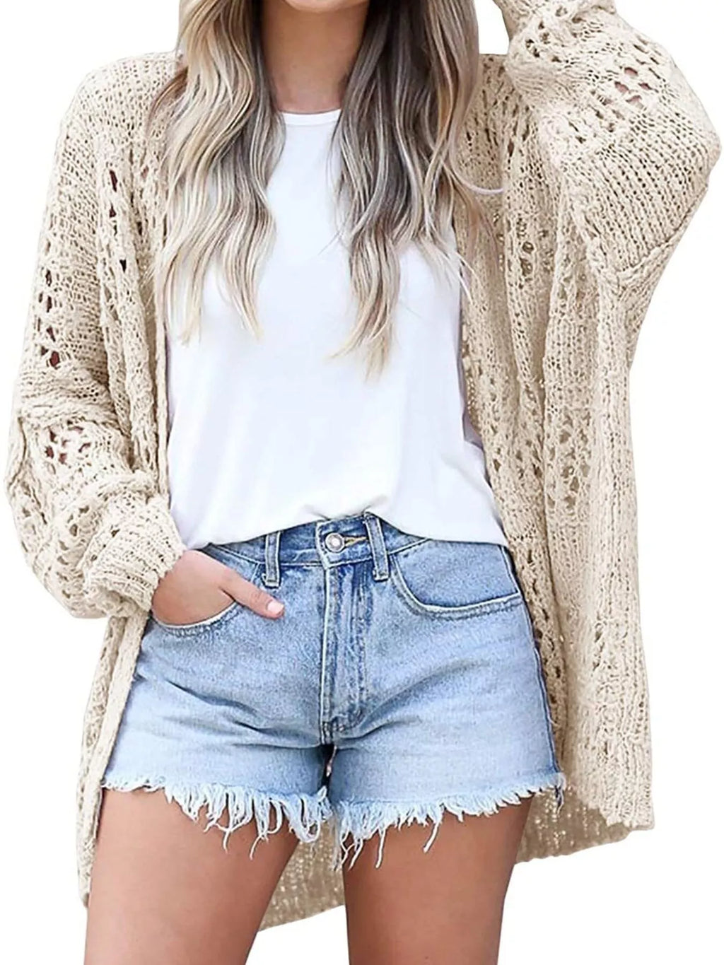 Openwork Open Front Lightweight Cardigan (8)