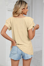 Eyelet V-neck Short Sleeve T-shirt (15)