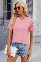 Openwork Round Neck Short Sleeve T-shirt (7)