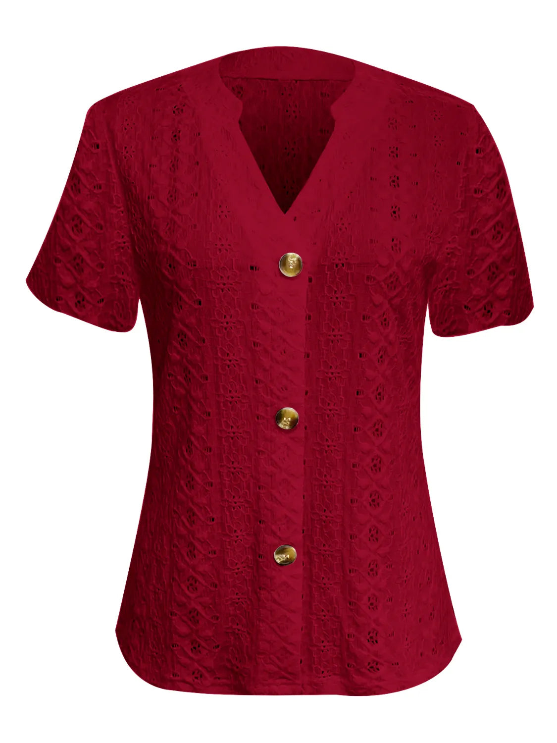 Openwork Notched Short Sleeve Top (17)