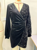 Velvet Sequin Long Sleeve Wrap Dress (4)