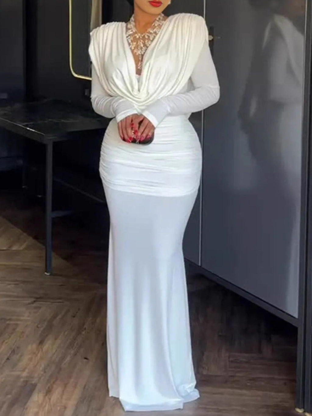 Ruched Long Sleeve Maxi Dress