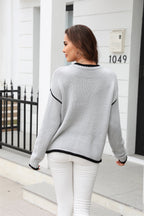 Round Neck Long Sleeve Waffle-knit Sweater (7)