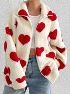 Heart Zip Up Drop Shoulder Furry Jacket (2)