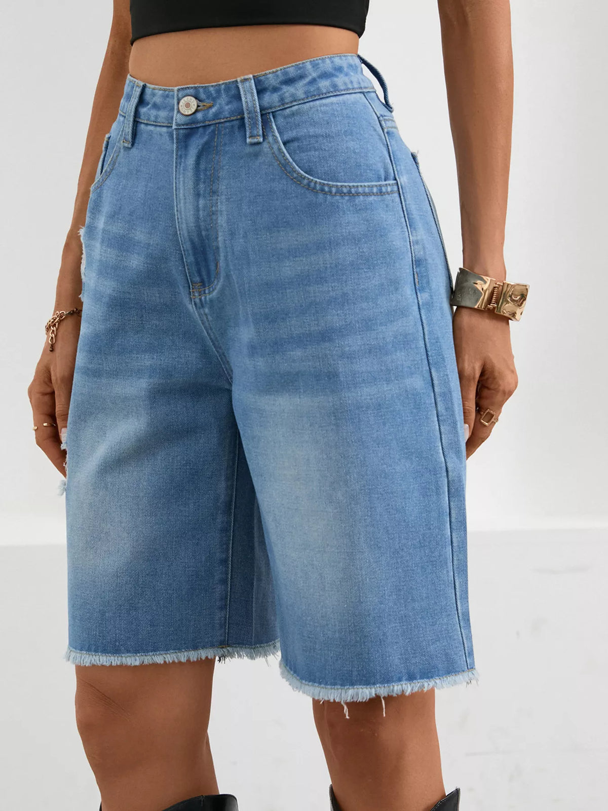 Ripped Frayed Hem Denim Shorts (4)