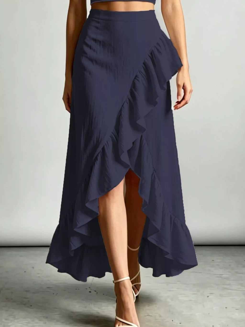 Halter Neck Crop Top High-low Maxi Skirt Two-piece Set (6)