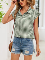 Plaid Button Up Cap Sleeve Shirt (27)