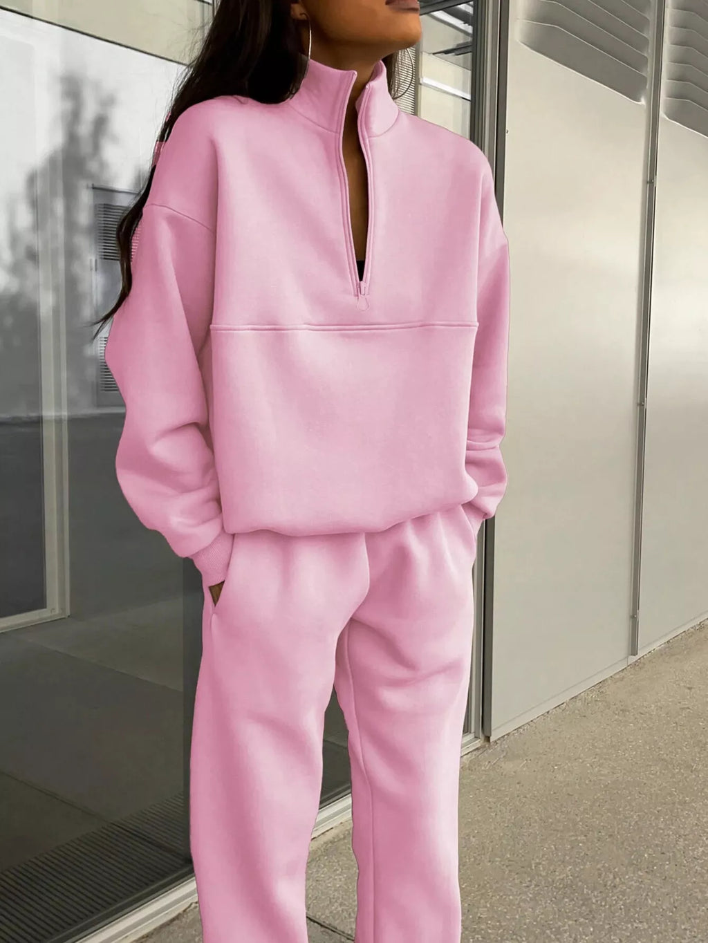 Half Zip Sweatshirt Pants Set (19)