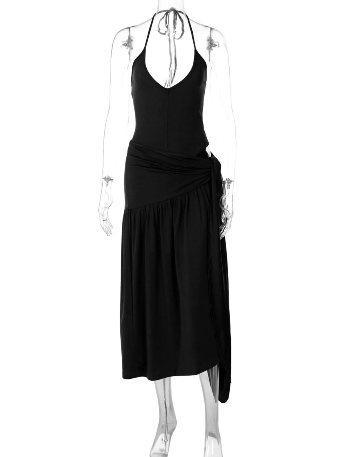 Halter Neck Ruched Bodysuit Maxi Skirt Set (13)